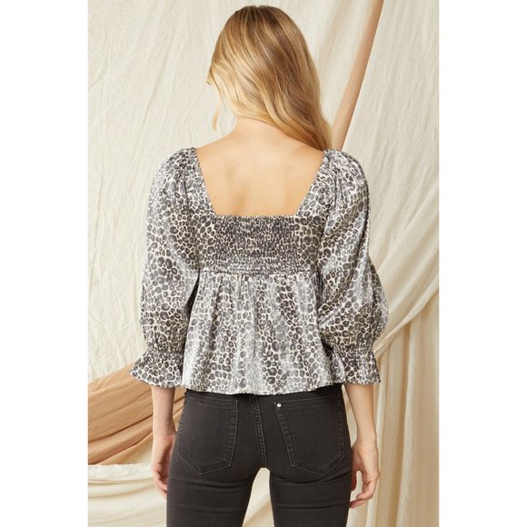 Entro Leopard Iridescent Babydoll Top, Sand - Picture 4 of 6